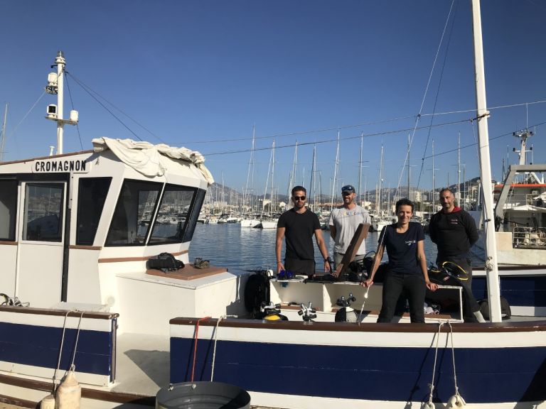 Planète Mer et Septentrion Environnement sur le bateau le Cromagnon pour la réalisation d’un tutoriel vidéo sur CIGESMED for divers
