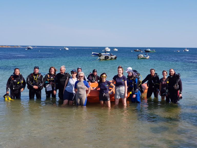 plongeurs réunis au Cap Lévi pour observer les herbiers de zostères marines